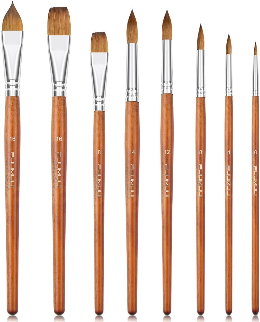 Fuumuui Sable Watercolor Brushes Professional, Fuumuui 8Pcs