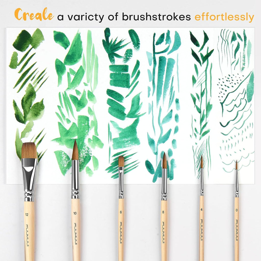 Fuumuui Sable Travel Watercolor Brushes, 6pcs Professional Kolinsky  Watercolor Paint Brushes for Artists - Pointed Rounds Flat Wash Water Color