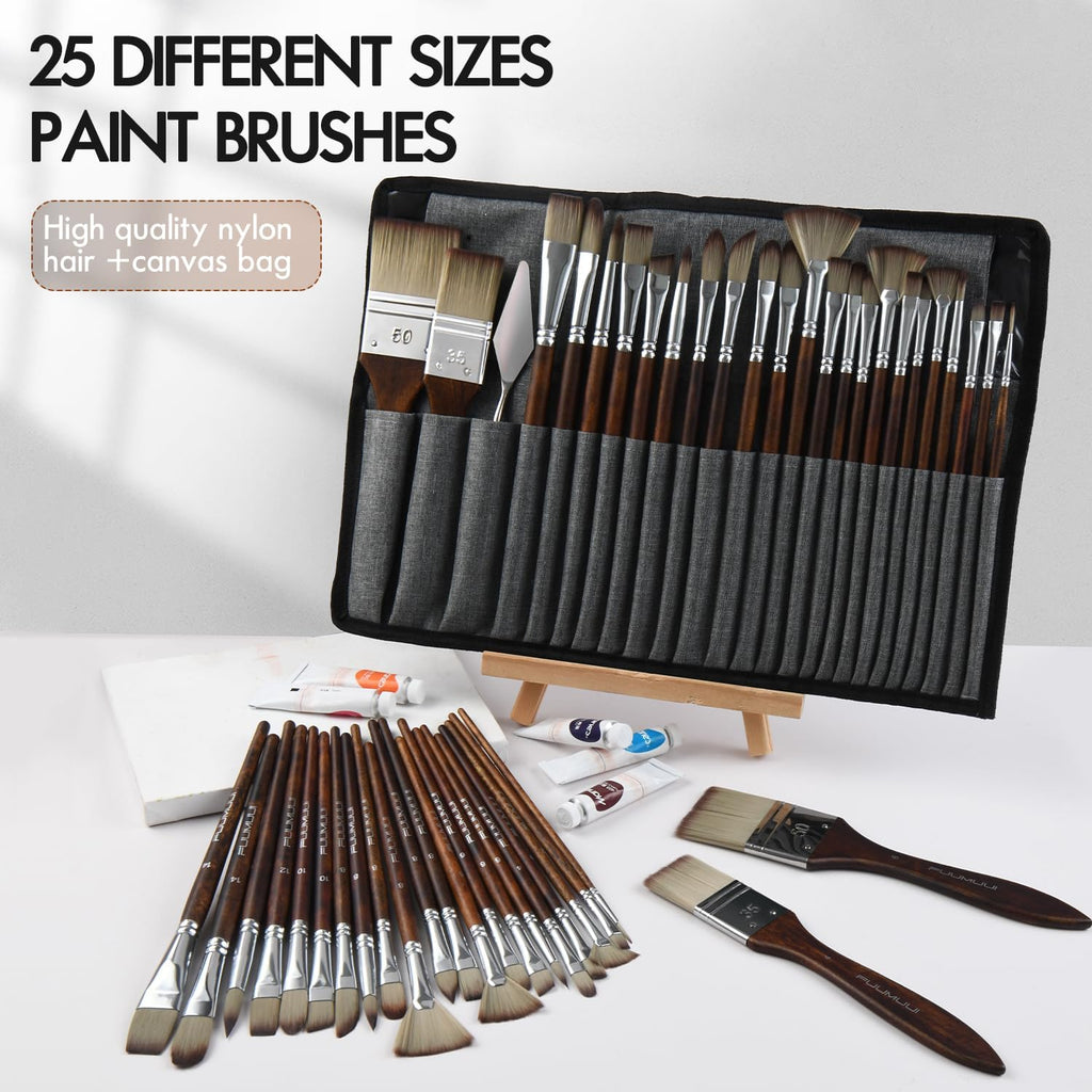 Fuumuui 25pcs Paint Brush Set Professional Synthetic Acrylic Paint