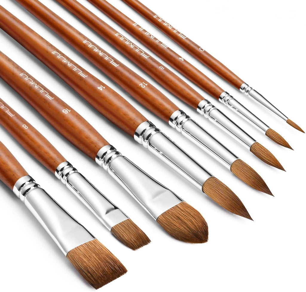 12 Pcs Artist Paint Brushes Set with Synthetic Sable Hair for Acrylic Oil  Watercolor Fine Art Painting, Full Range of Sizes & Shapes Kit