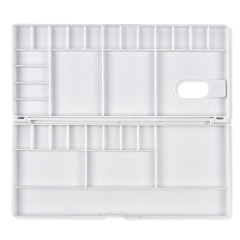 Fuumuui Watercolor Palette Folding Paint Tray Plastic Painting Pallet with  31 Compartments, Thumbhole and Brush Holders, White