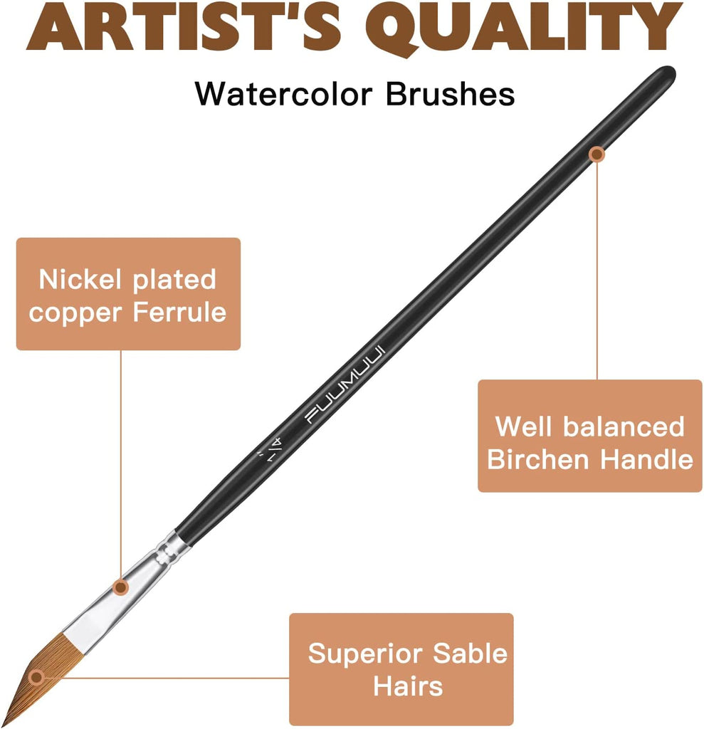  Sable Travel Watercolor Brushes, 6pcs Professional Kolinsky  Watercolor Paint Brushes for Artists - Pointed Rounds Flat Wash Water Color  Brushes for Watercolor Acrylics Inks Gouache Painting