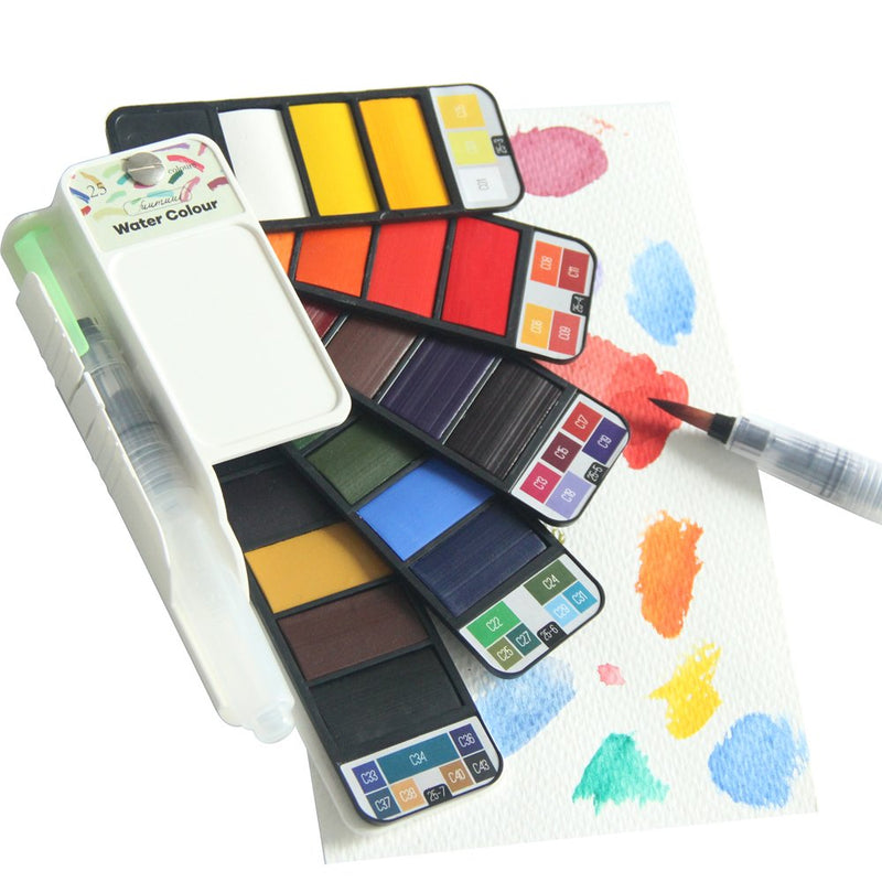 Fuumuui Travel Portable Watercolor Set 25 Assorted Colors Pocket