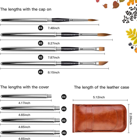 Kolinsky Travel Watercolor Brushes, Fuumuui 3Pcs Plein Air Elegant Kolinsky  Sable Watercolor Brushes with Pocket Size Leather Pouch Perfect for
