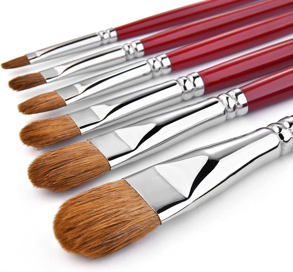 Sable Travel Watercolor Brushes, 6pcs Professional Kolinsky Watercolor  Paint Brushes for Artists - Pointed Rounds Flat Wash Water Color Brushes  for