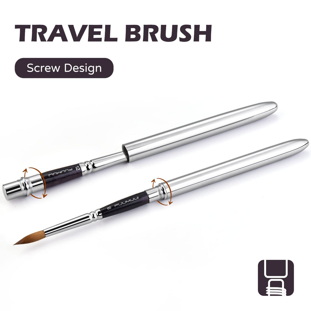 Fuumuui 3pcs Sable Travel Watercolor Brushes with Pocket