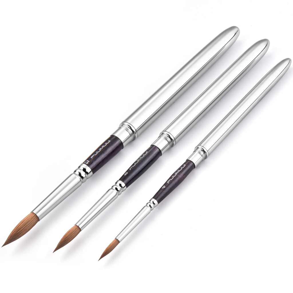 Fuumuui 4pcs Sable Travel Watercolor Brushes Pointed Rounds Dagger Flat