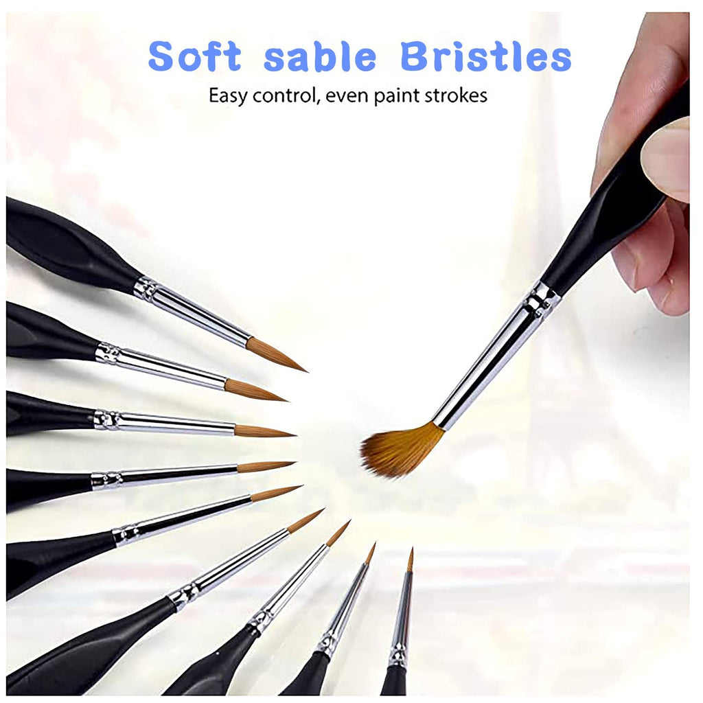 10pcs Round Paint Brush Set Pointed Tip Soft Black Hair Artist
