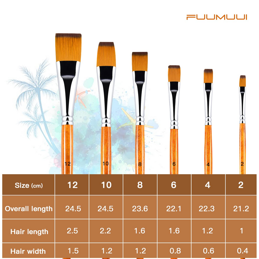 Fuumuui 6Pcs Synthetic Nylon Flat Paint Brush Set – fuumuuiart